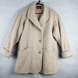 Vintage Women's 10 Petite Wool & Mohair Peacoat Beige Tan Contemporary Academia